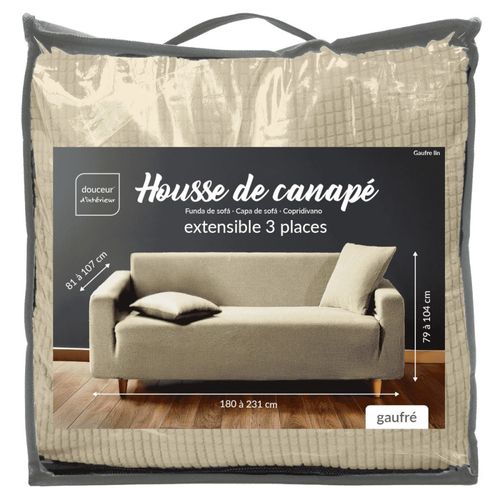 Housse De Canapé Extensible En Polyester Gaufré Coloris Beige