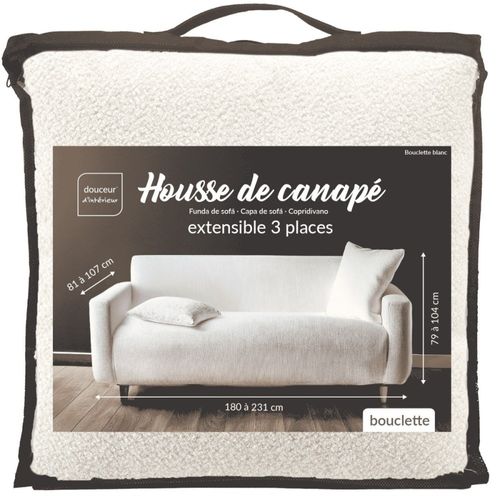 Housse De Canapé Extensible En Bouclette Polyester Coloris Blanc