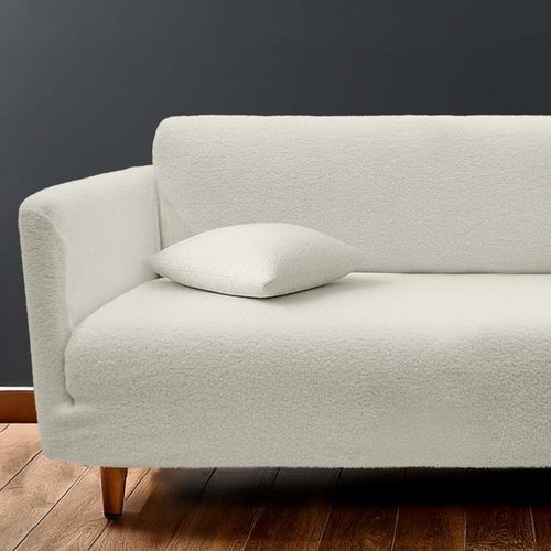 Housse De Canapé Extensible En Bouclette Polyester Coloris Blanc