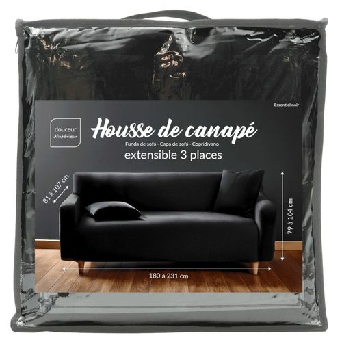 Housse De Canapé Extensible En Polyester Coloris Noir