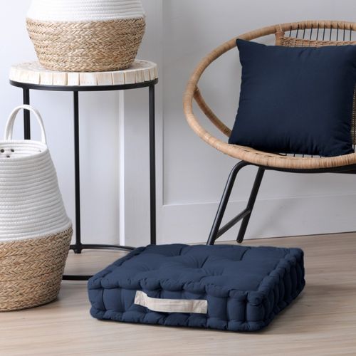 Coussin De Sol 45x45x10cm Marine Et Lin 100% Coton
