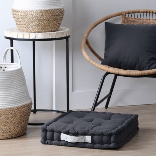 Coussin De Sol 45x45x10cm Gris Anthracite 100% Coton