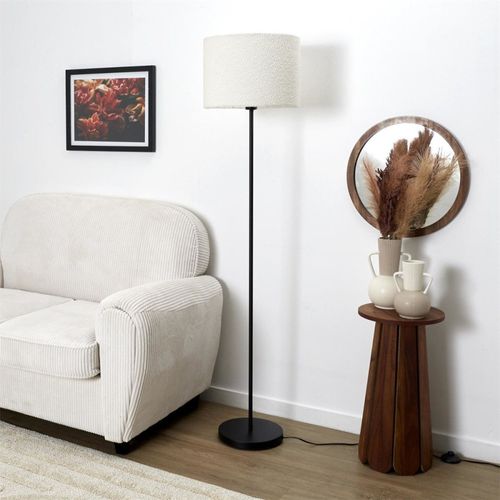 Lampadaire En Métal Noir Avec Abat Jour En Bouclette