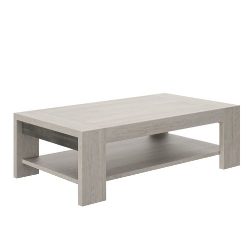 Table Basse Rectangulaire Effet Bois Chêne Gris Clair Double Plateau