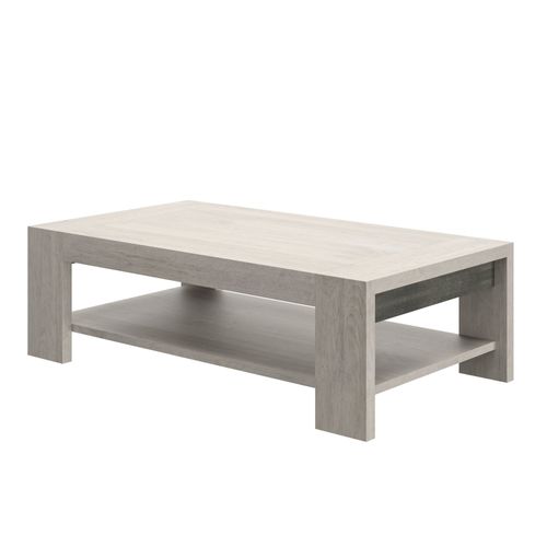 Table Basse Rectangulaire Effet Bois Chêne Gris Clair Double Plateau