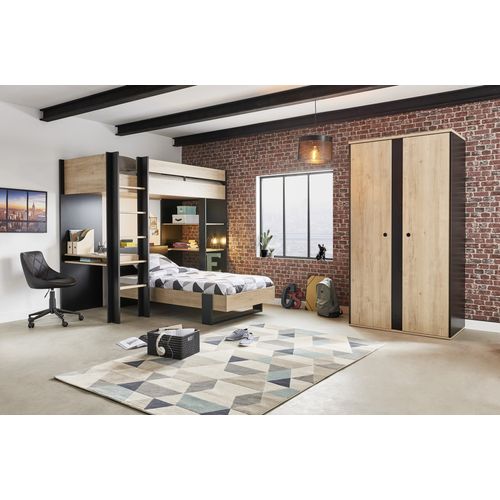 Lit 90x190 cm DUPLEX imitation châtaignier et noir