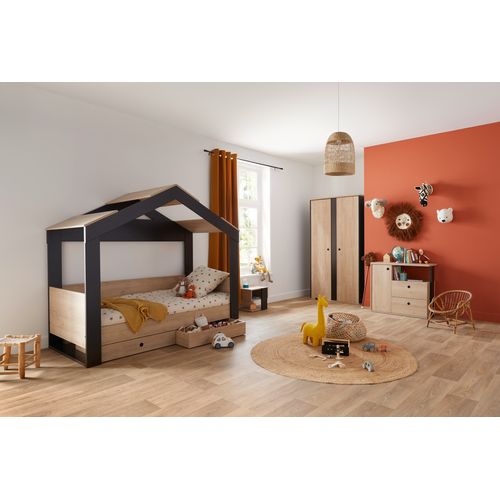 Chevet DUPLEX imitation châtaignier et noir