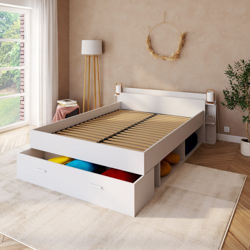 Lit avec rangements 140x190 cm TONIGHT blanc