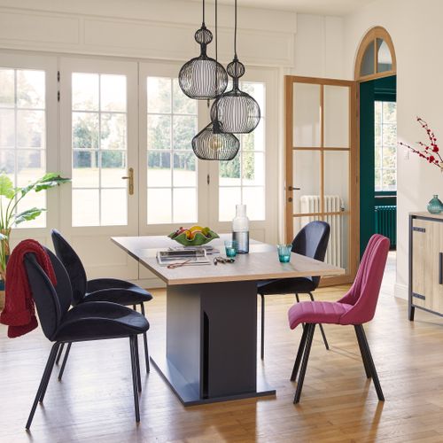 Table Extensible Effet Bois Chêne Avec Pied Central Noir