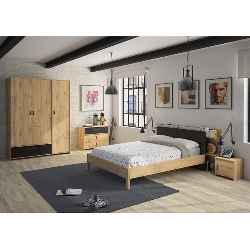 Armoire 3 Portes Imitation Chene Arthus Gami 200x152x60