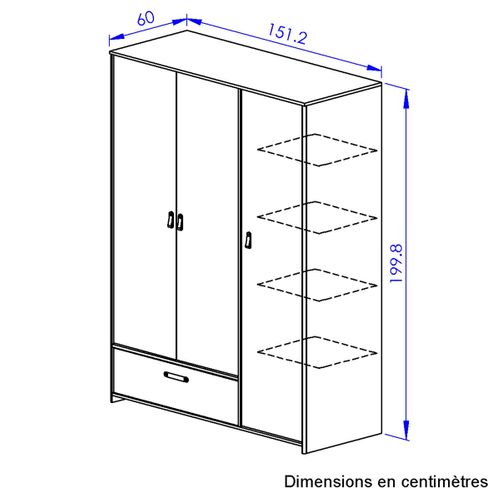 Armoire 3 Portes Imitation Chene Arthus Gami 200x152x60