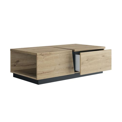 Table Basse 1 Tiroir 1 Niche  L114 Cm - Décor Chêne Et Noir
