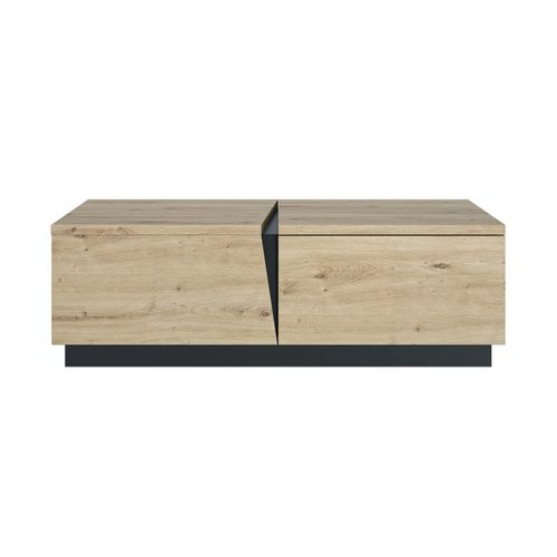Table Basse 1 Tiroir 1 Niche  L114 Cm - Décor Chêne Et Noir