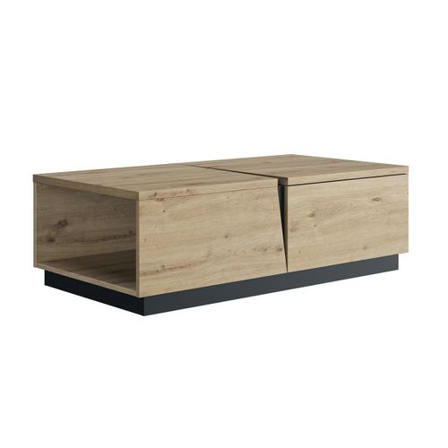 Table Basse 1 Tiroir 1 Niche  L114 Cm - Décor Chêne Et Noir