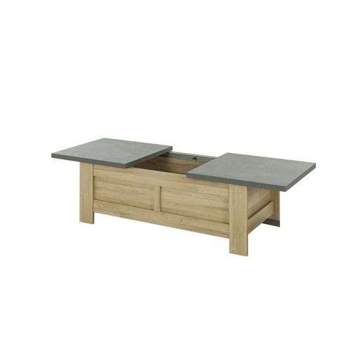 Table Basse Effet Bois Chêne Clair Avec Rangement Coulissant