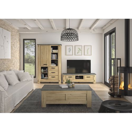 Table Basse Effet Bois Chêne Clair Avec Rangement Coulissant