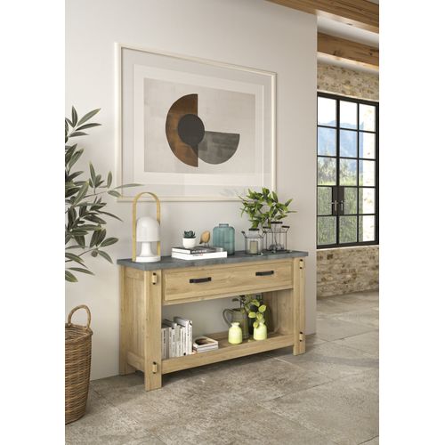 Console 1 Tiroir Effet Bois Chêne Clair Finition Laquée Noire