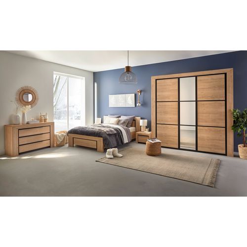 Lit 160x200 cm BRUGGES imitation châtaignier naturel