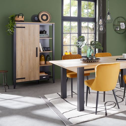 Buffet haut 1 porte CORK imitation chêne/noir