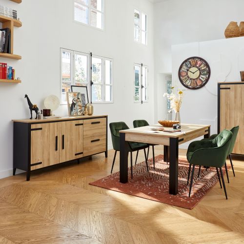 Buffet 2 portes/2 tiroirs CORK imitation chêne/noir