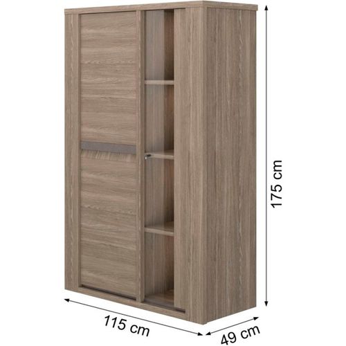 Vaisselier Marceau 2 Portes (1 Vitrée) Chêne Reed 115x49x175 Cm - Gami