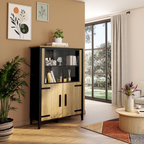 Vitrine CORK imitation chêne/noir