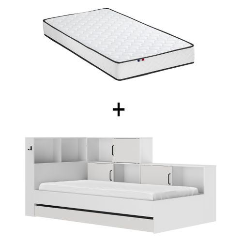 Lit Avec Rangements 90x200 Cm Erwan Blanc