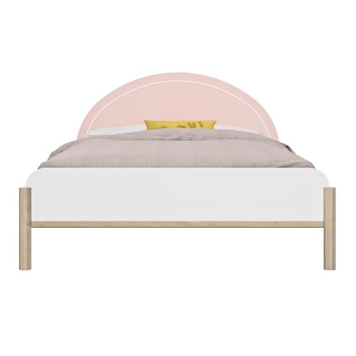 Lit 120cm X 190cm Avec Éclairage LED Et Tête De Lit Rose Effet Bois