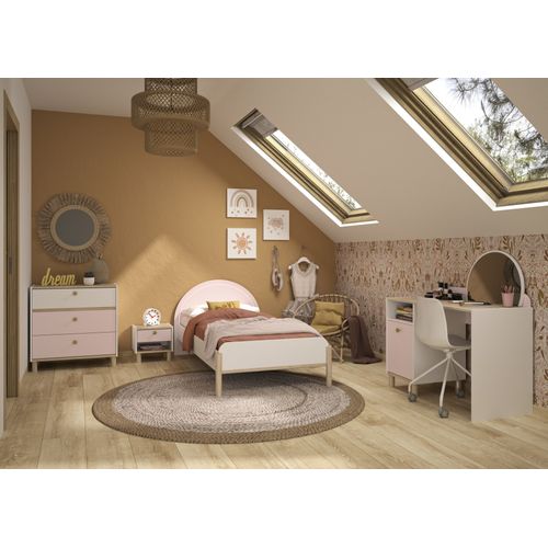 Lit 120cm X 190cm Avec Éclairage LED Et Tête De Lit Rose Effet Bois