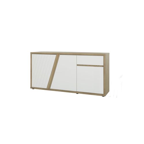 Buffet 3p 1t Blanc Brillant et Effet Bois Chêne Matière Durable
