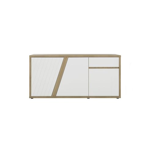 Buffet 3p 1t Blanc Brillant et Effet Bois Chêne Matière Durable