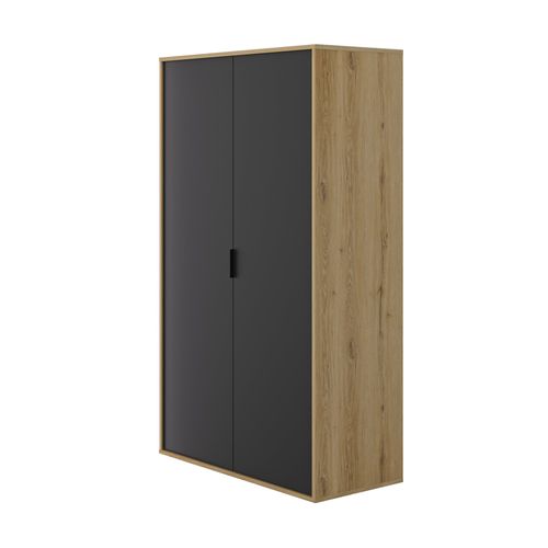 Armoire 2 Portes Effet Bois Noir Mat Avec Penderie Et Étagères