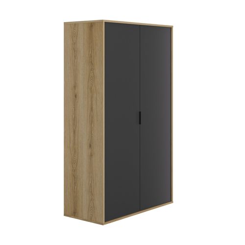 Armoire 2 Portes Effet Bois Noir Mat Avec Penderie Et Étagères