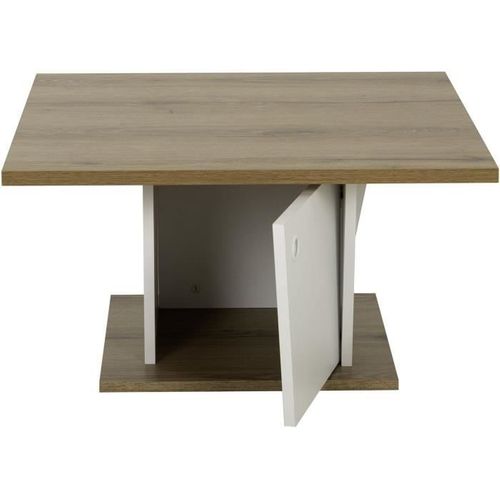 Table Basse Bar - Atos - Carré - Chene Helvezia / Blanc - 69 X 69 X 38 Cm