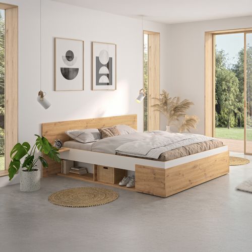 Lit 140x190 cm ANIS imitation chêne et blanc