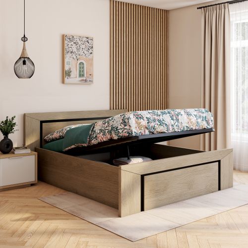 Lit coffre 140x190 cm BRUGGES imitation châtaignier naturel