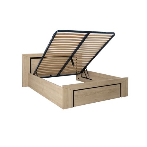 Lit coffre 140x190 cm BRUGGES imitation châtaignier naturel