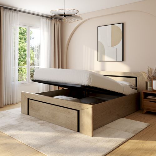 Lit coffre 160x200 cm BRUGGES imitation châtaignier naturel