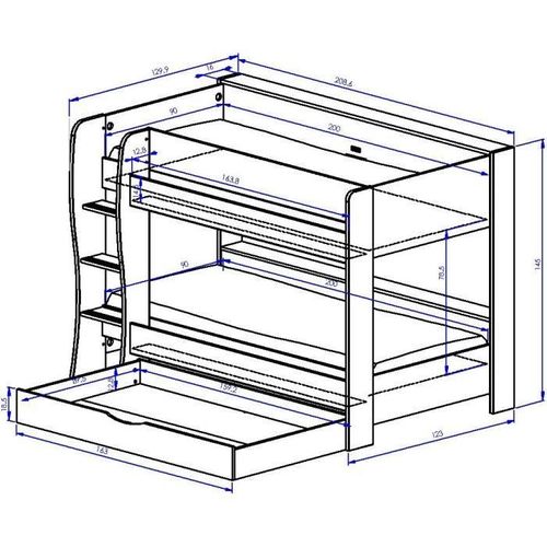 Lits Superposés - Tiroir - Roomy - Blanc / Chene Naturel 90x200 cm