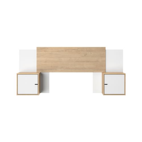 Tête de lit ajustable 140/160 avec chevets LEONIE imitation chêne et blanc