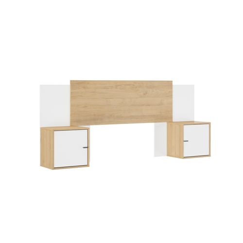 Tête de lit ajustable 140/160 avec chevets LEONIE imitation chêne et blanc