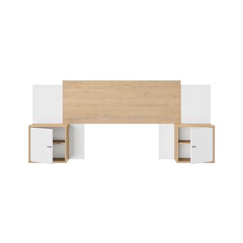 Tête de lit ajustable 140/160 avec chevets LEONIE imitation chêne et blanc