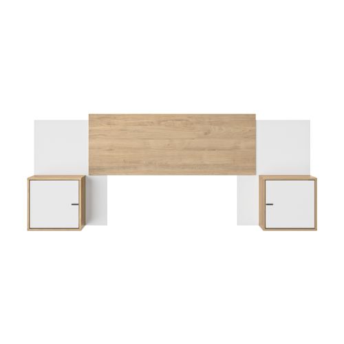 Tête de lit ajustable 140/160 avec chevets LEONIE imitation chêne et blanc