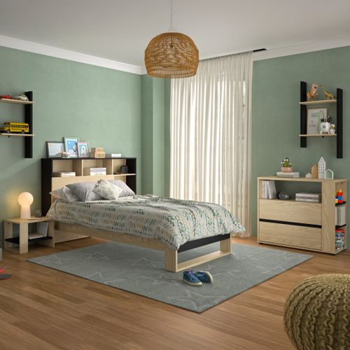 Etagère murale NAEL imitation chêne et noir