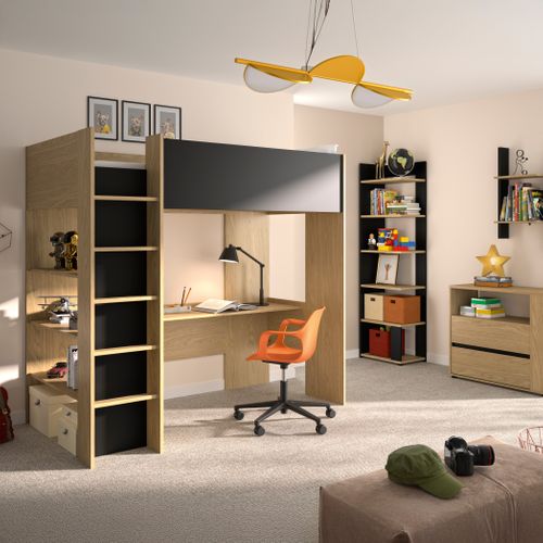 Etagère murale NAEL imitation chêne et noir