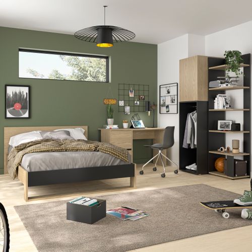 Armoire 1 porte L. 50 cm NAEL imitation chêne et noir