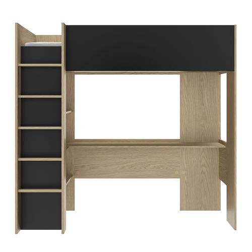 Lit mezzanine 90x200 cm NAEL imitation chêne et noir