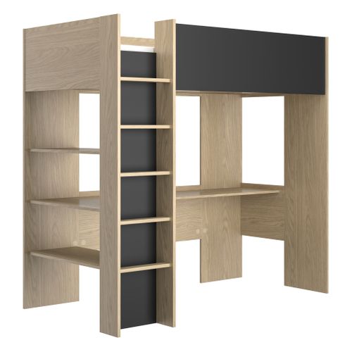 Lit mezzanine 90x200 cm NAEL imitation chêne et noir