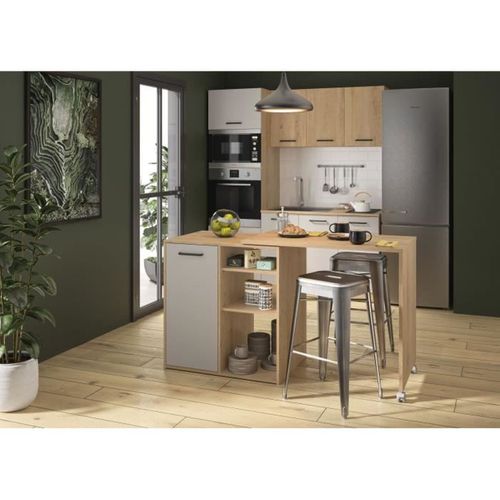 Îlot Central Pivotant Alpaga 156 X 60 X 88 Cm Chêne Silva Et Grège - Gami