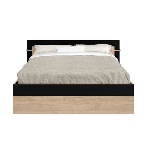 Lit coffre 140x190 cm avec sommier relevable TONIGHT imitation chêne et noir